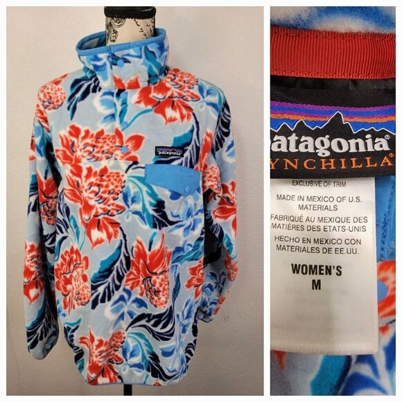 Patagonia Synchilla Snap T Sweater Womens M Hawaiian Floral Lightweight Rare
